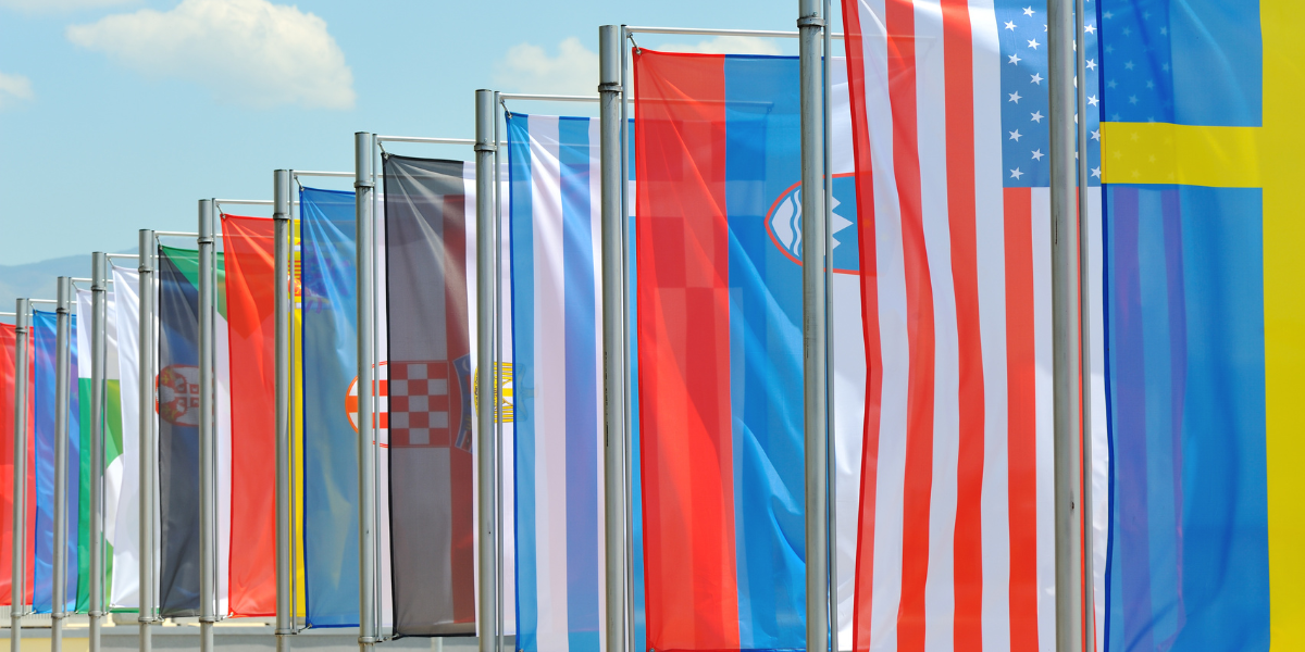 Photo of flags from multiple countries.