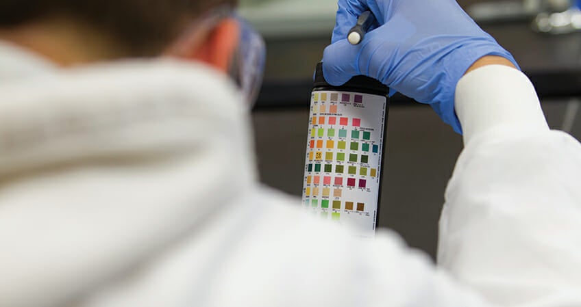 Student labeling a lab sample.