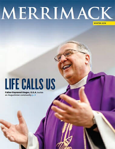 Merrimack Magazine cover photo of Fr. Ray