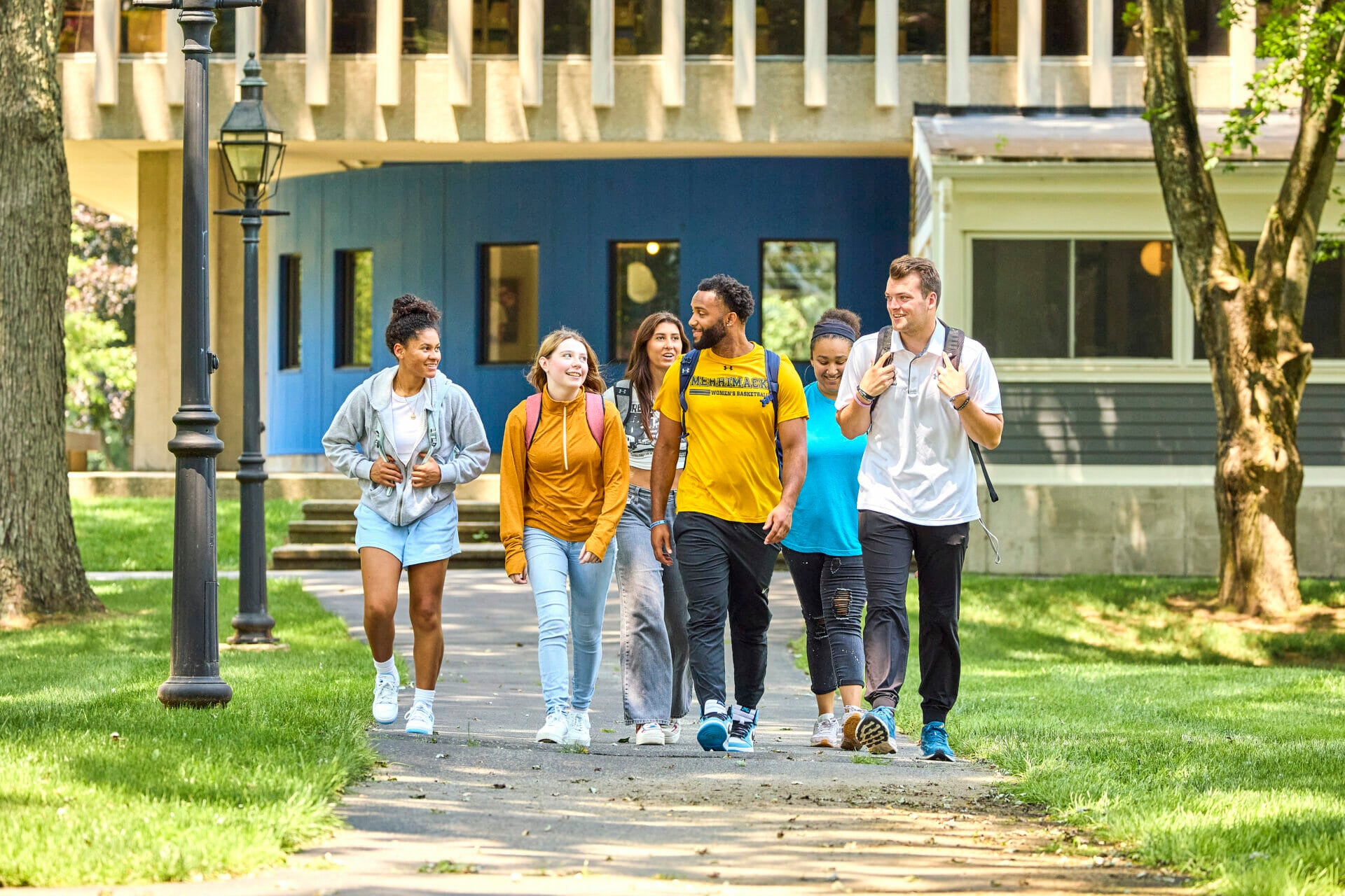 Students walking together across campus