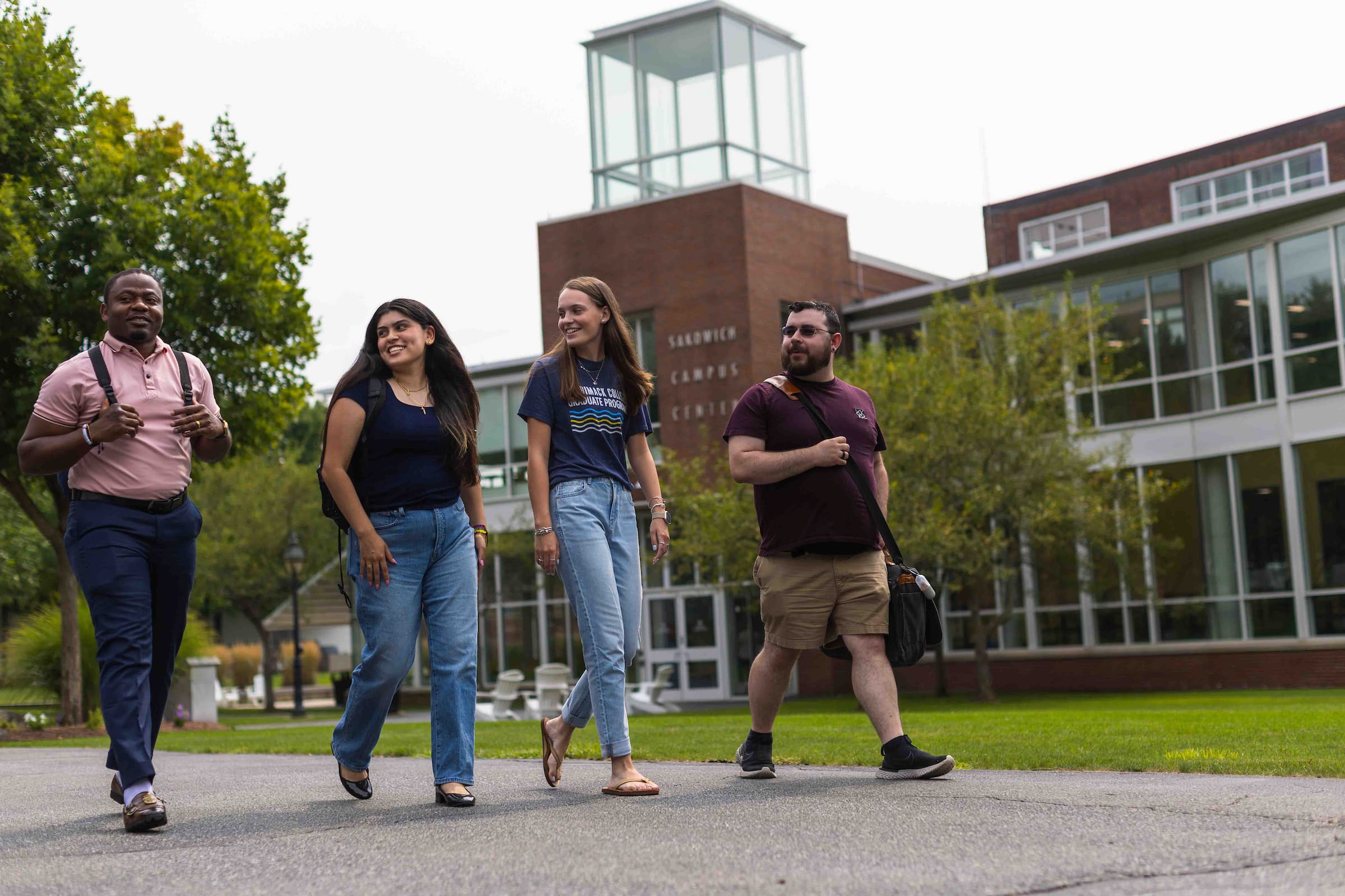 Graduate students on campus at Merrimack College August 2024