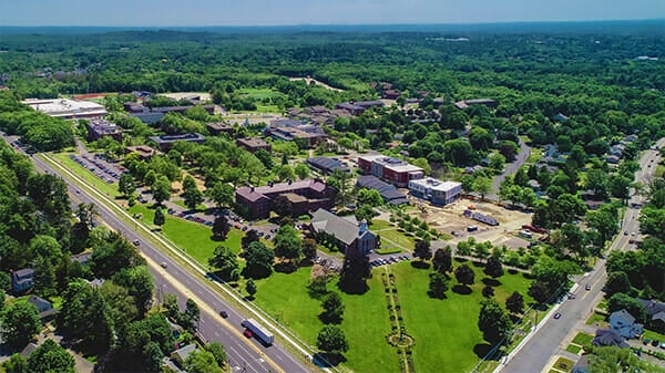 Aerial image of the Merrimack College campus.