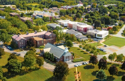Arial view of the Merrimack campus.