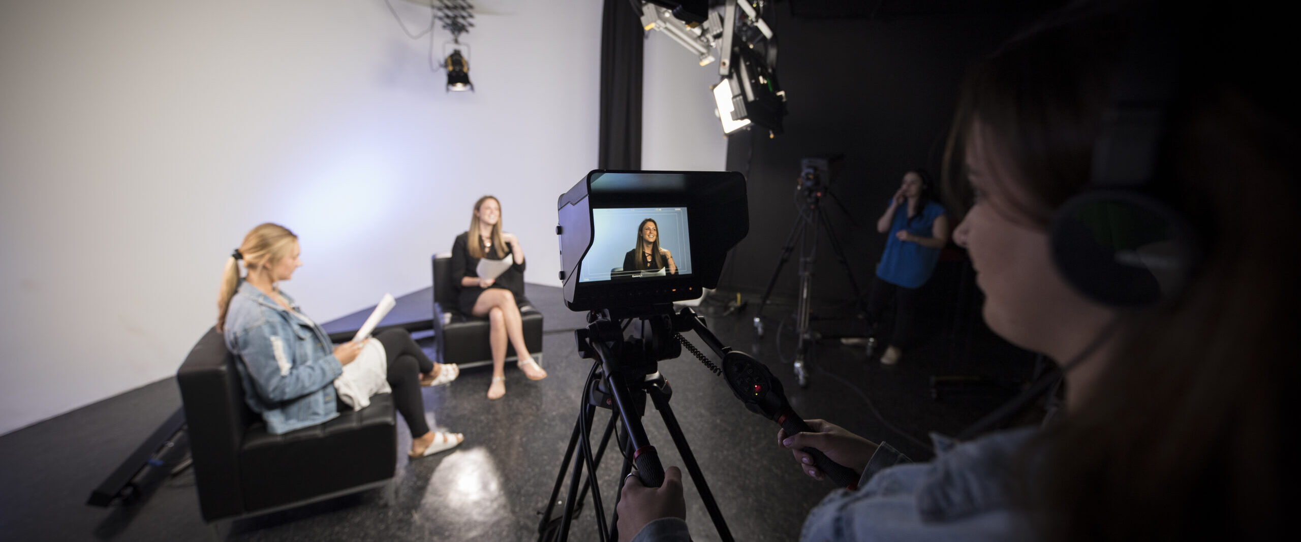 communication master's students filming in tv studio