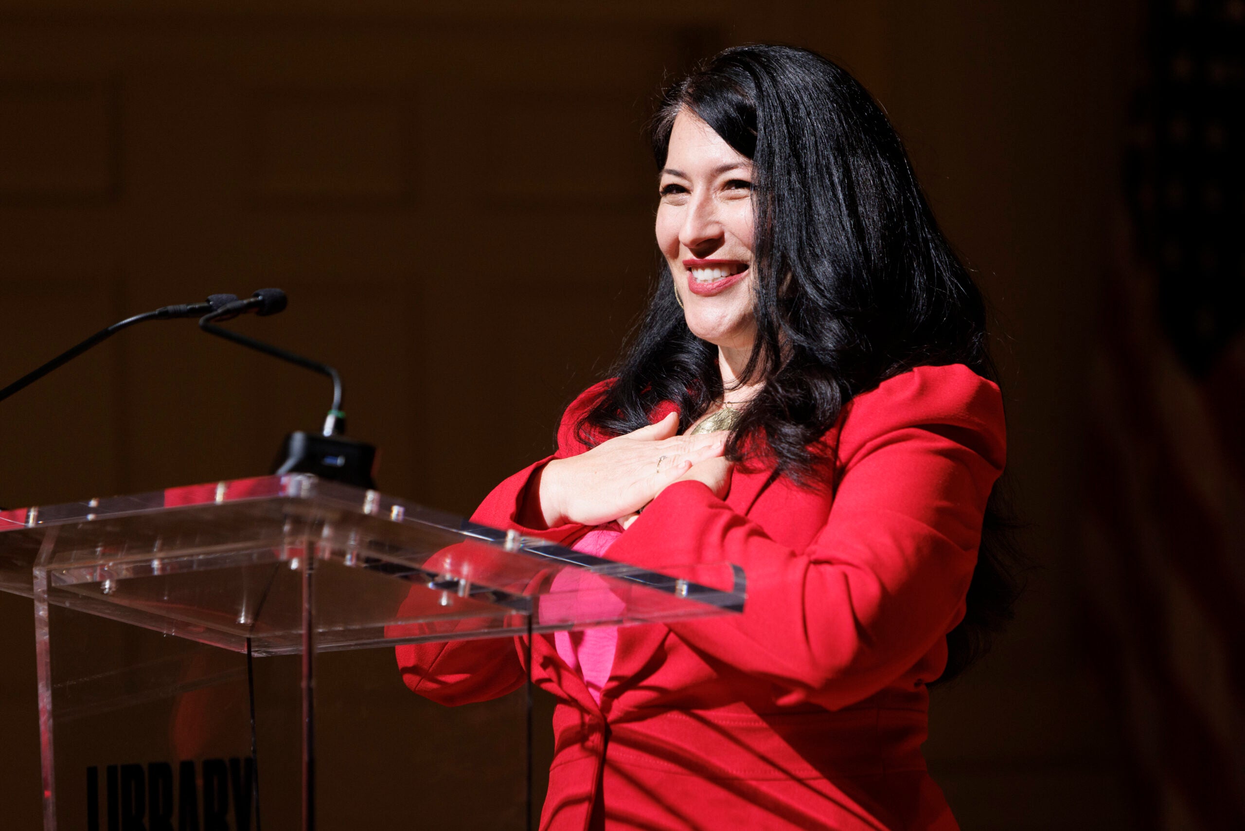 Ada Limón, the 24th U.S. Poet Laureate Consultant in Poetry, delivers her opening reading at the Library of Congress, September 29, 2022. Photo by Shawn Miller/Library of Congress.