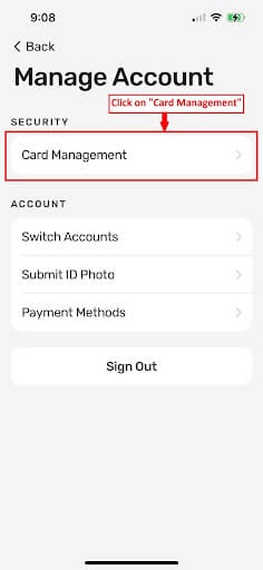 Step 2 - Select "Card Management"
