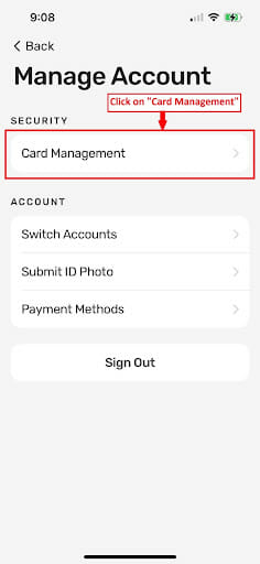 Step 2 - Select "Card Management"