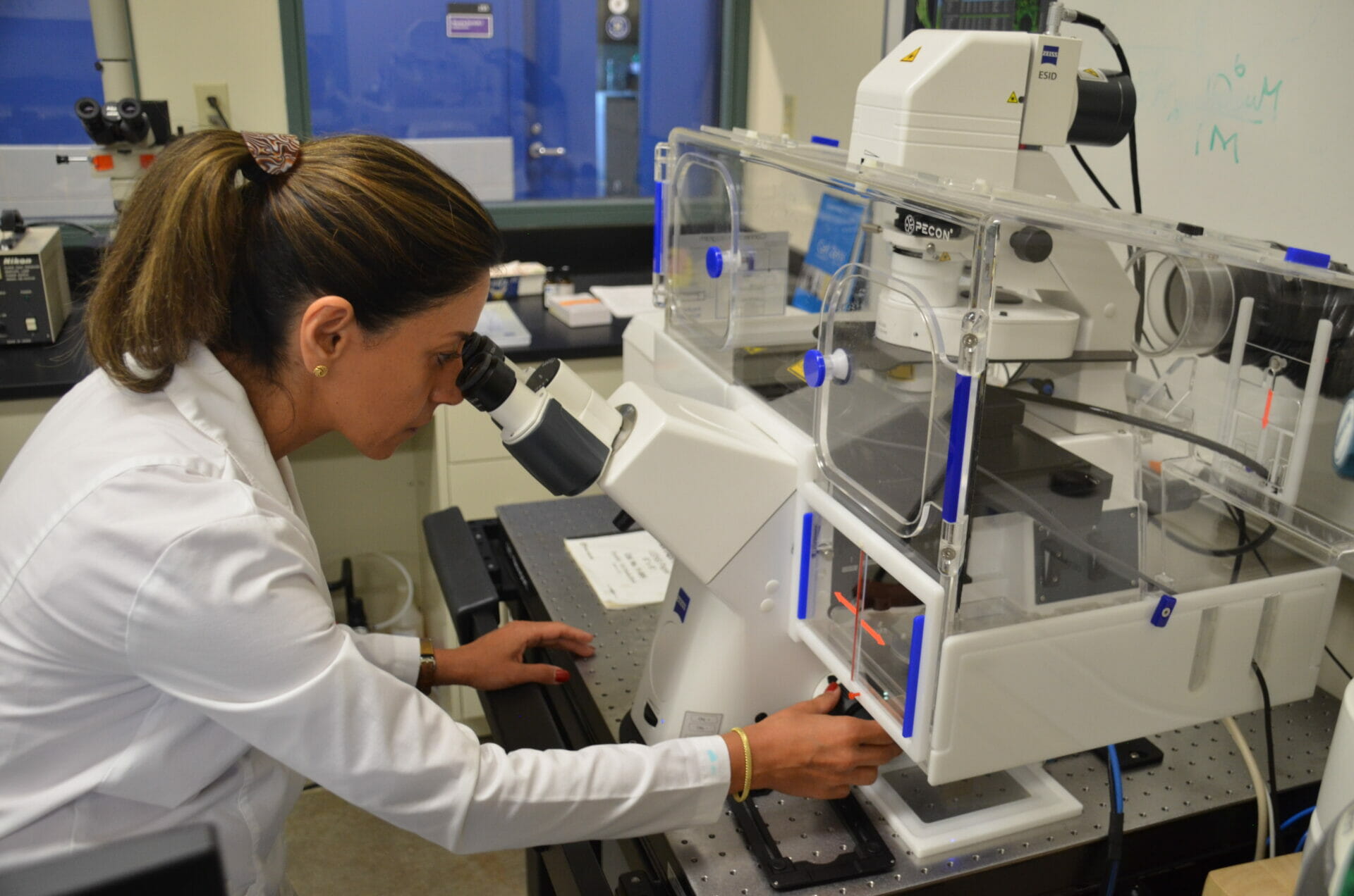 Azam Nouri using lab equipment.