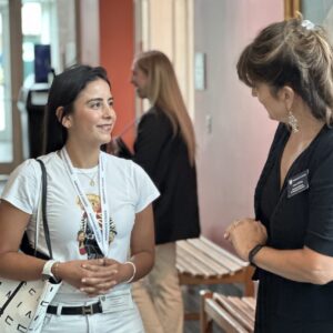 Student speaking with an admission representative