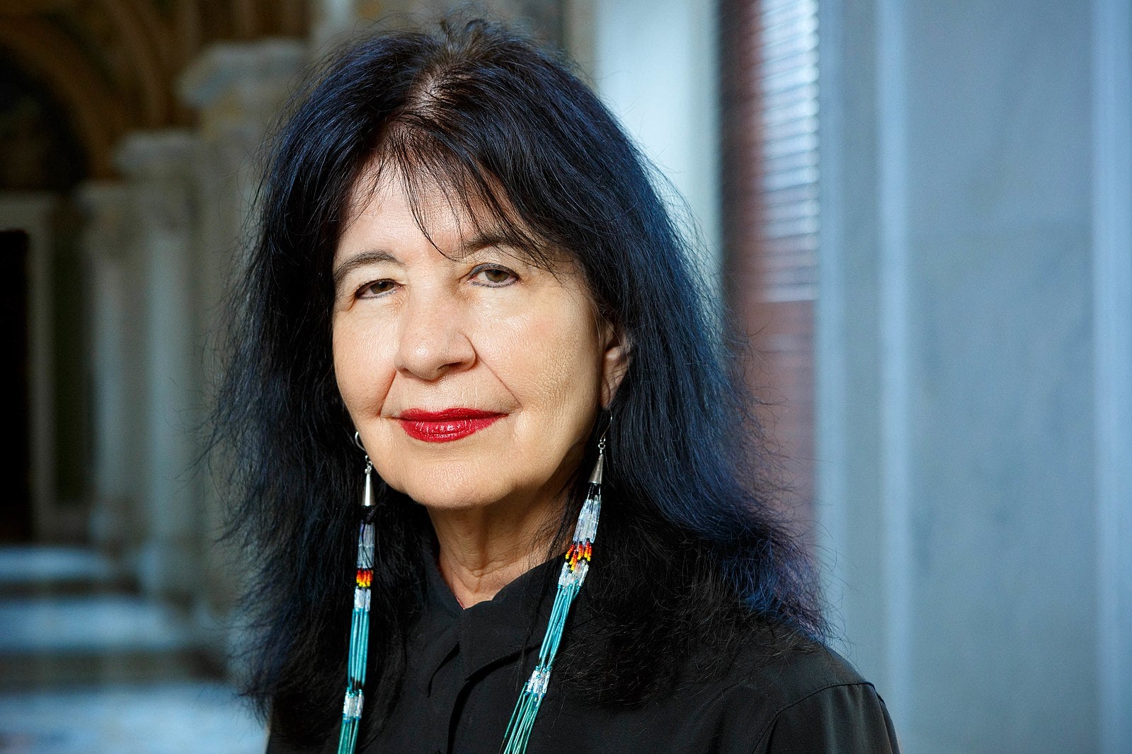 Poet Laureate of the United States Joy Harjo, June 6, 2019. Harjo is the first Native American to serve as poet laureate and is a member of the Muscogee Creek Nation. Photo by Shawn Miller/Library of Congress...Note: Privacy and publicity rights for individuals depicted may apply.