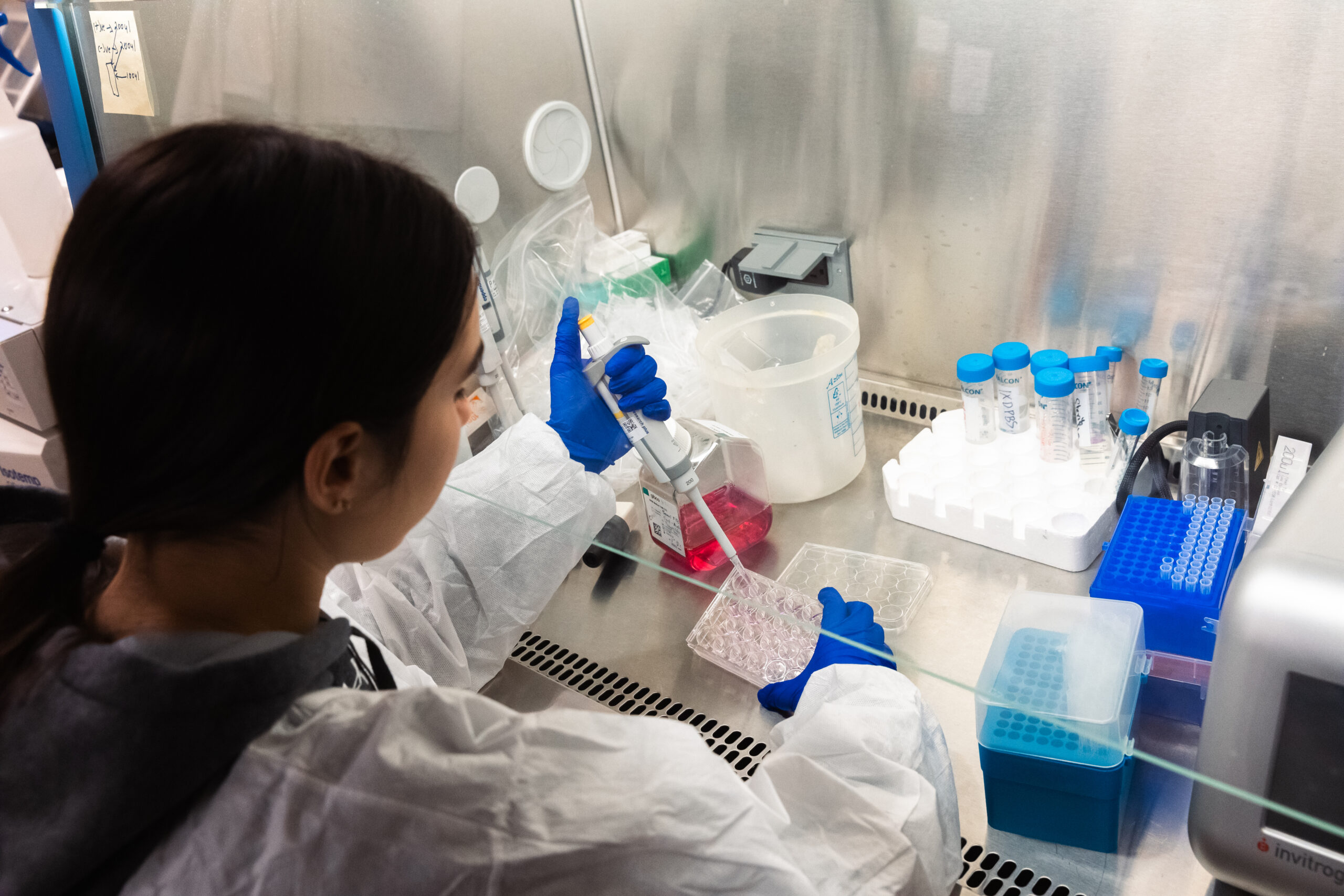 Lab worker using pipette in a lab setting