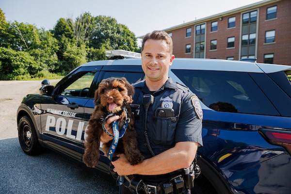 Merrimack Police with Gus the comfort dog