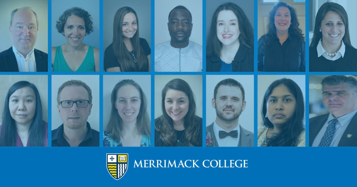 Headshot pictures of new faculty at Merrimack College.
