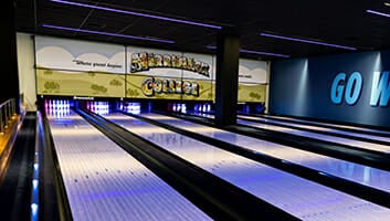 Bowling lanes at Merrimack College's Student Union.