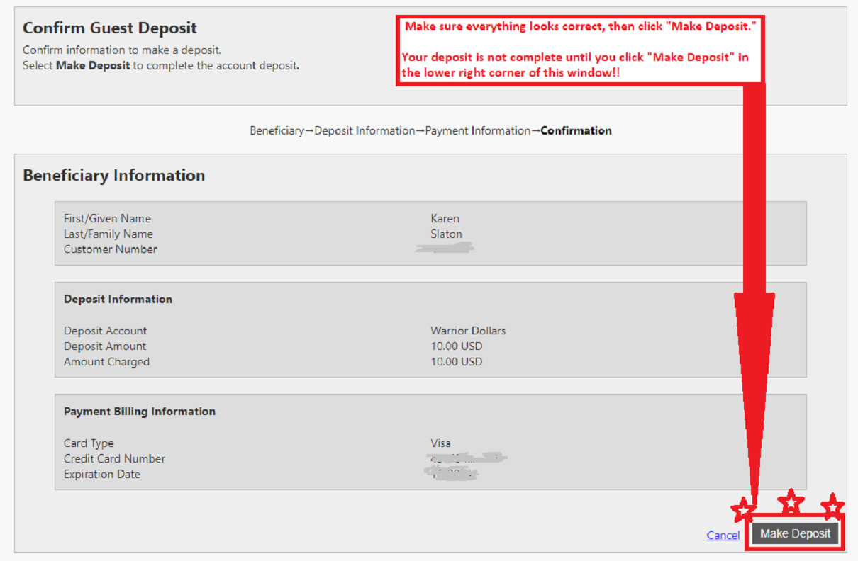 Step 6 - Click "Make Deposit"