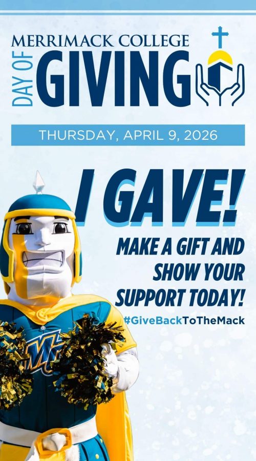 Merrimack College Mack the Warrior "I gave" Day of Giving