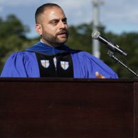 Dr. Elie Ata ’12 spoke at convocation and encouraged students to welcome change and embrace change in their own lives and communities.