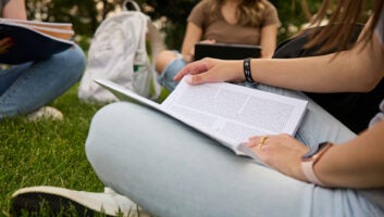 Students studying together outside